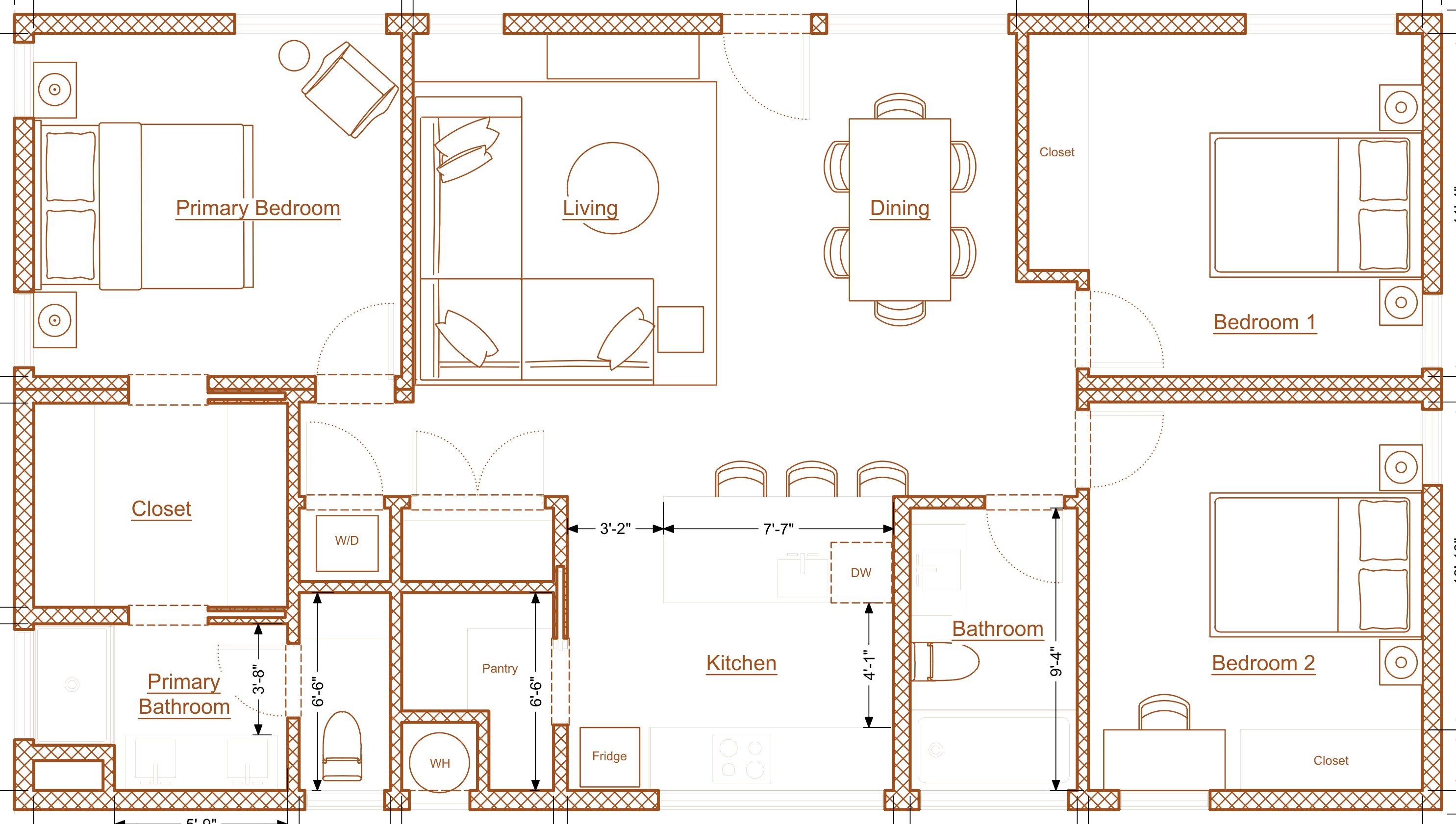 Abodu Three floor plan: 3 Bedroom, 2 bath, 1,070 Sq Ft