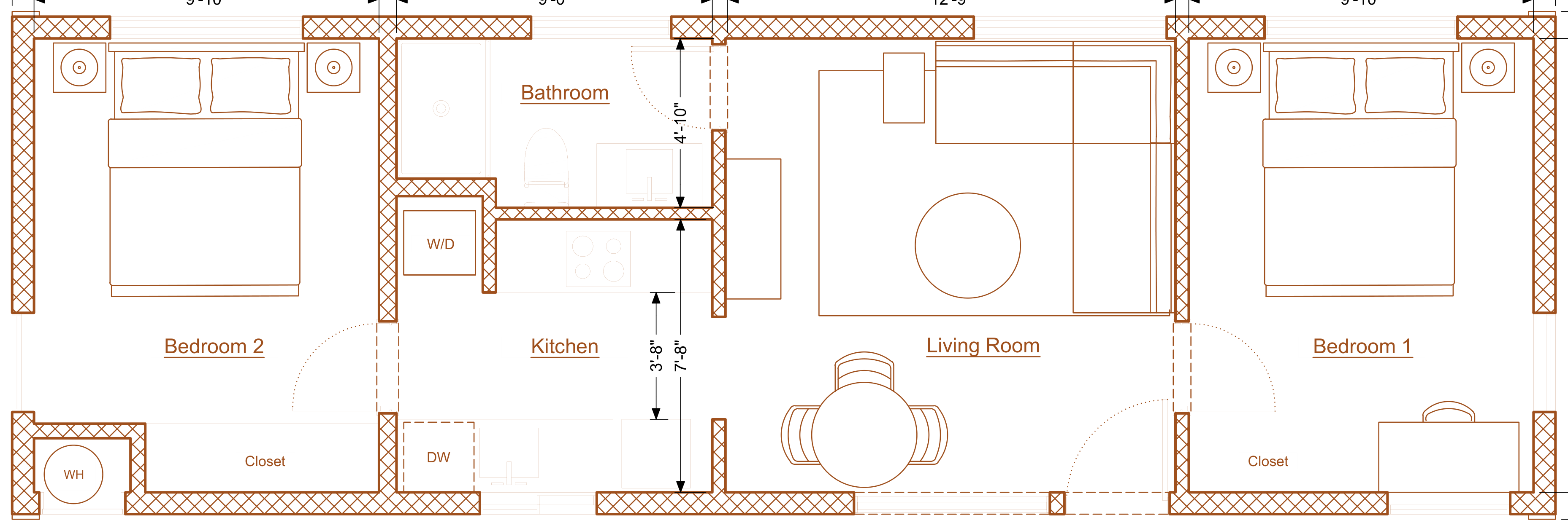 Abodu Two floor plan: 2 Bedroom, 1 bath, 625 Sq Ft
