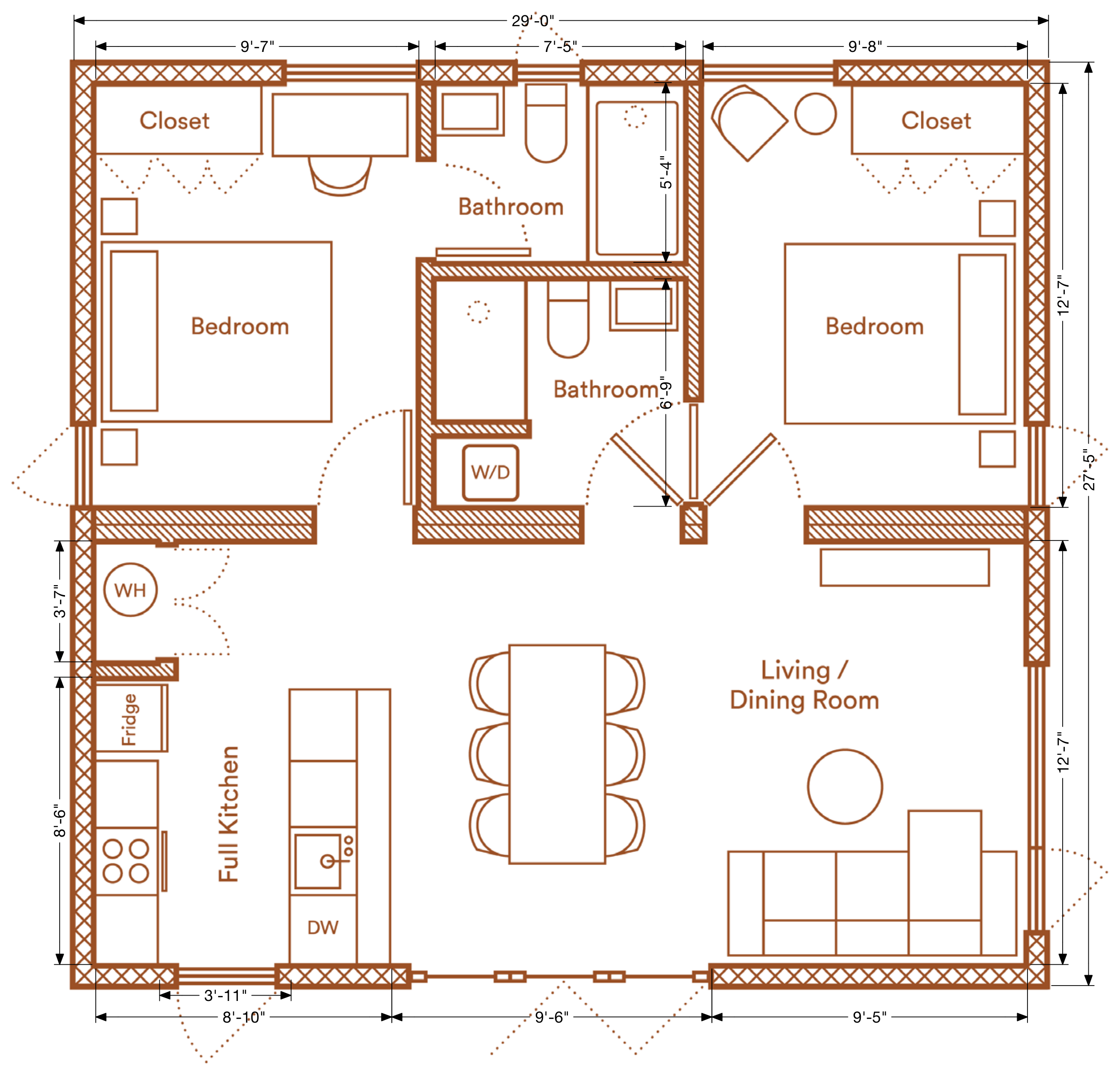 Abodu Two+ floor plan: 2 Bedroom, 2 bath, 800 Sq Ft